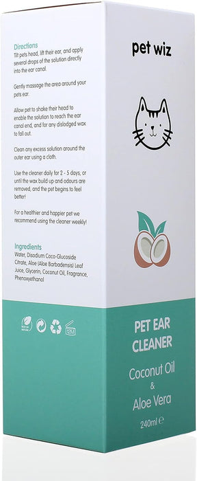 Limpador de orelhas para cães e gatos, óleo de côco e aloé vera (240 ml) - PetDoctors - Loja Online