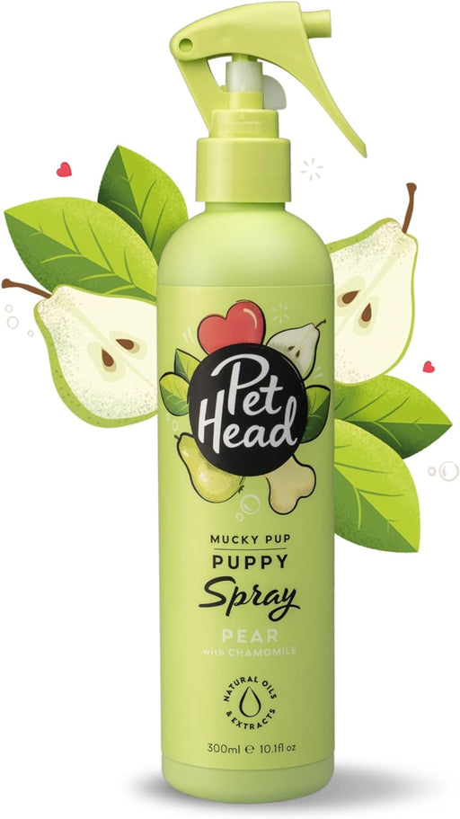 PET HEAD Mucky Puppy Spray desodorizante para cachorros 300 ml, aroma de pêra. Hipoalergénico com ingredientes naturais. Fórmula suave para cães e cachorros com mais de 8 semanas de idade - PetDoctors - Loja Online