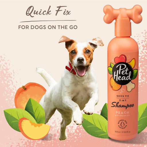 PET HEAD Quick Fix champô e condicionador para cães 300 ml, aroma de pêssego. Nutre e suaviza o pêlo. Hipoalergénico com ingredientes naturais e veganos. Fórmula suave para cães e cachorros - PetDoctors - Loja Online
