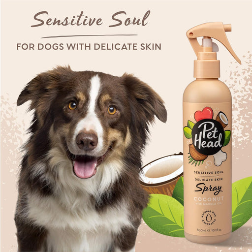 PET HEAD Sensitive Soul Spray desodorizante para cães com pele sensível 300 ml, aroma de côco. Spray de higiene hipoalergénica para cães, ingredientes naturais e veganos. Adequado para cachorros e - PetDoctors - Loja Online