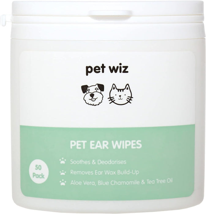 Toalhetes para os ouvidos de cães e gatos. Limpam, acalmam e desodorizam com ingredientes ativos naturais, aloé vera, hamamelis, óleo da árvore do chá e extrato de camomila azul - PetDoctors - Loja Online