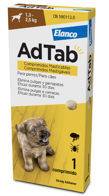 AdTab Comprimido mastigável contra pulgas e carraças para cães de 1,3 a 2,5 kg - AdTab (1 Comprimido) - PetDoctors - Loja Online