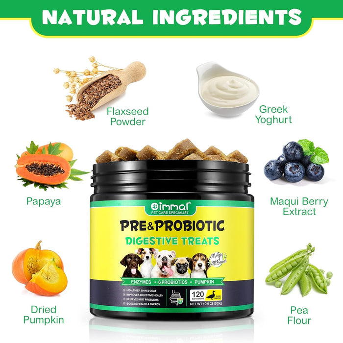 Comprimidos para mastigar probióticos para todos os cães, guloseimas digestivas pré e probióticas (desconforto no estômago, inchaço, comichão, diarreia) (300 gr, 120 unidades) - PetDoctors - Loja Online