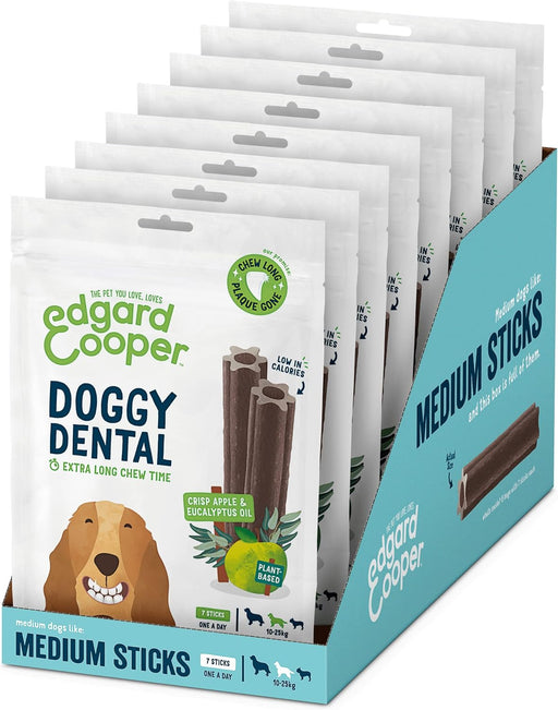 Edgard & Cooper Dental Stick para cães de Raças médias - 56 barras para a higiene oral - prémios naturais sem cereais - 7 Sticks x 8 embalagens - Eucalipto e maçã, higiene oral, baixo em calorias, hálito fresco - PetDoctors - Loja Online