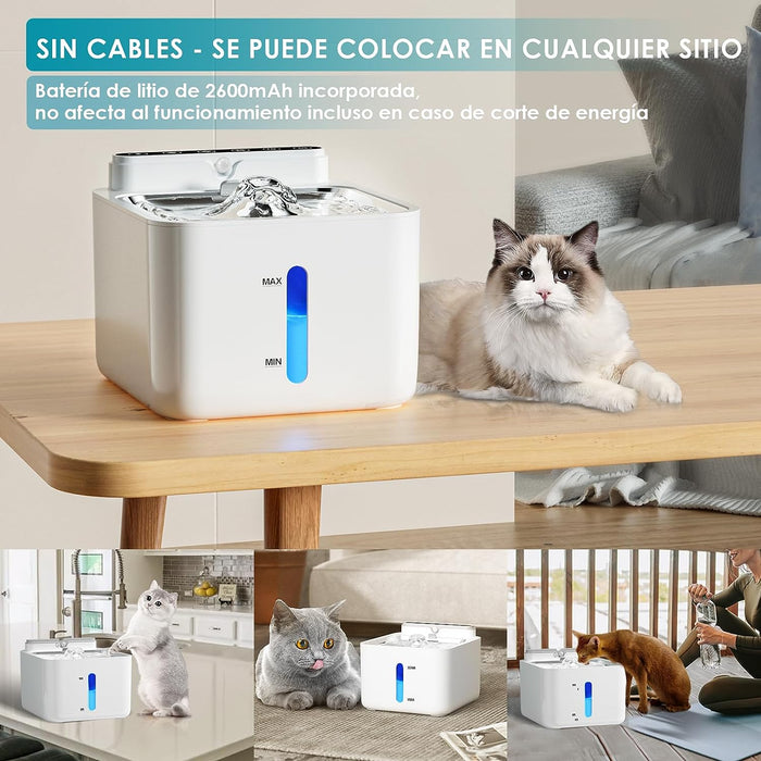 Fonte de água com sensor de movimento, para gatos e cães, 3,2 litros, bateria recarregável de 2600 mAh, bomba e filtro silenciosos (branca ou azul) - PetDoctors - Loja Online