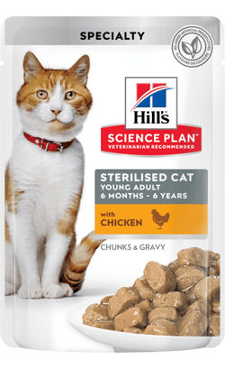 Hills Science Plan Adult Sterilised Cat Young Adult with Chicken | Wet (Saqueta) | 12 x 85 gr | 12 saquetas de 85 gr - PetDoctors - Loja Online