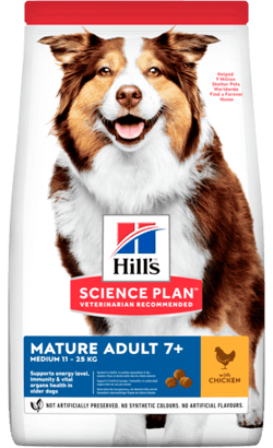 Hills Science Plan Medium Mature Adult 7+ Dog with Chicken | 14 kg - PetDoctors - Loja Online