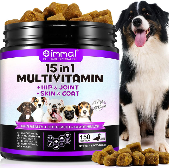 Multivitaminas Suplemento para Cães, 15 minerais e vitaminas para todos os cães 150 comprimidos, sabor de pato - PetDoctors - Loja Online