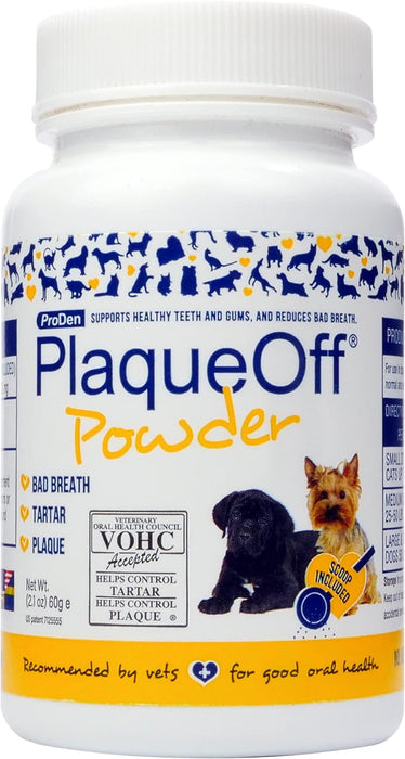 ProDen PlaqueOff Pó 60 gramas | Para cães e gatos pequenos | Mau hálito, placa, tártaro - PetDoctors - Loja Online