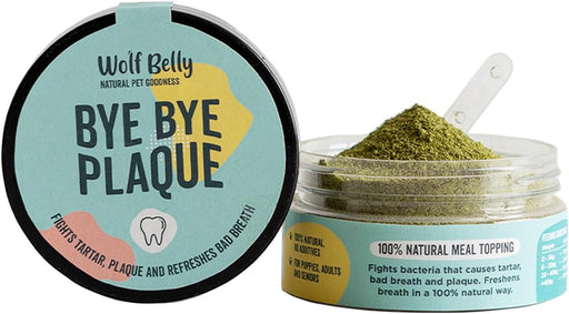 Suplemento para mau hálito e tártaro de cães e gatos - substituto escova de dentes - 100 % natural - Wolf Belly Bye Bye Plaque - PetDoctors - Loja Online