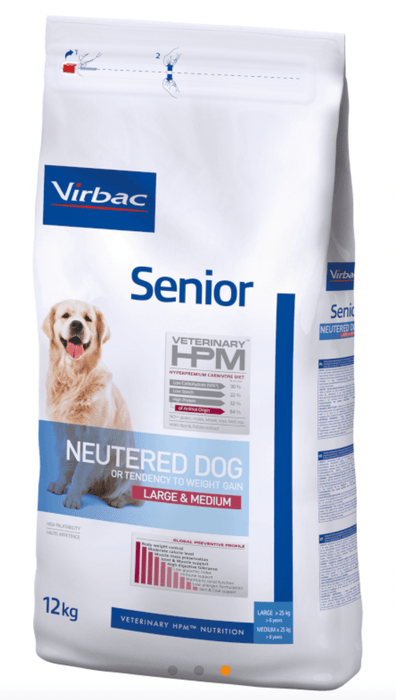 VIRBAC Veterinary HPM SENIOR DOG Neutered Large & Medium Ração seca para Cão esterilizado ou com excesso de peso - Saco com 12 Quilos - PetDoctors - Loja Online