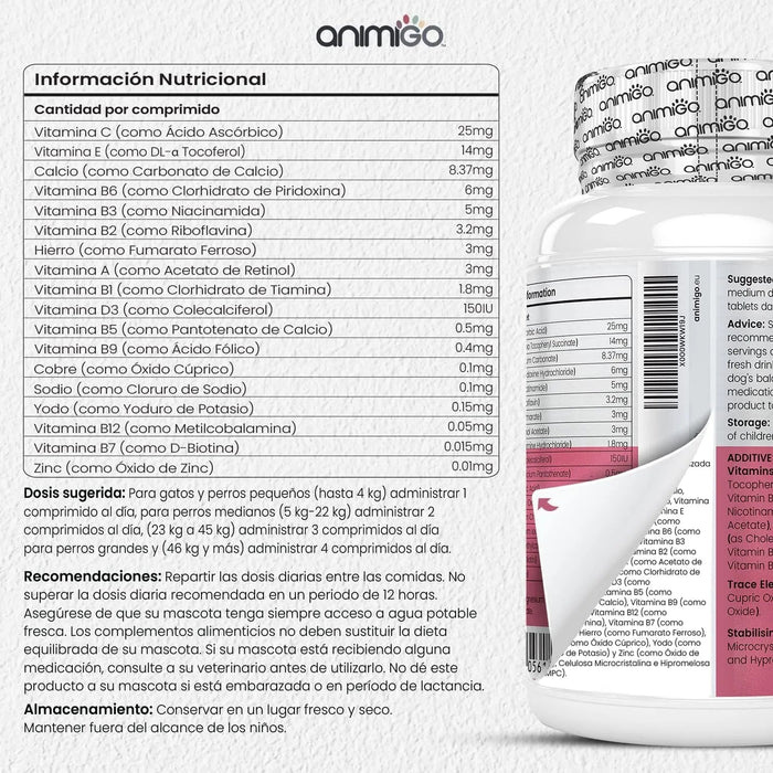 18 Multivitaminas e Minerais para Cães e Gatos, 365 comprimidos, vitamina A, B, C, D, ferro, cálcio, zinco - suporte imunitário - PetDoctors - Loja Online