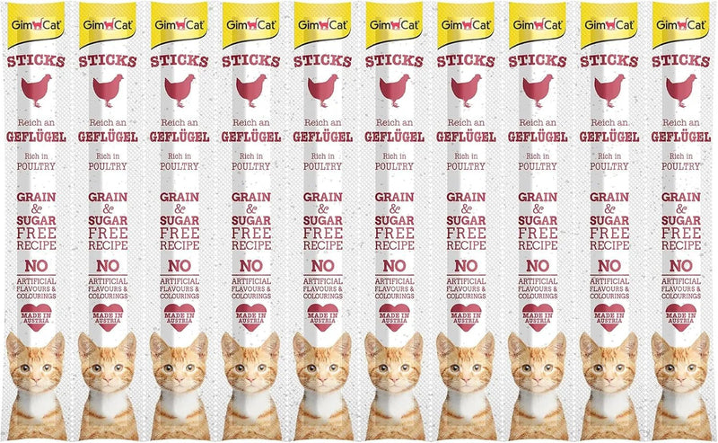 2 x 10 = 20 GimCat Sticks Aves - Pauzinhos macios para mastigar com alto teor de carne e sem adição de açúcar - 2 pacotes (20 sticks) - PetDoctors - Loja Online