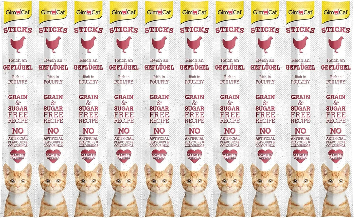 2 x 10 = 20 GimCat Sticks Aves - Pauzinhos macios para mastigar com alto teor de carne e sem adição de açúcar - 2 pacotes (20 sticks) - PetDoctors - Loja Online