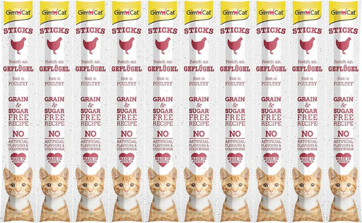2 x 10 = 20 GimCat Sticks Aves - Pauzinhos macios para mastigar com alto teor de carne e sem adição de açúcar - 2 pacotes (20 sticks) - PetDoctors - Loja Online