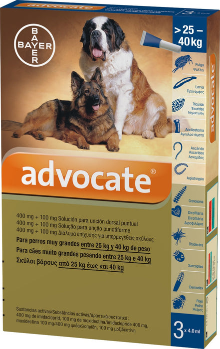 Advocate 400 dla psów 25–40 kg – przeciwpasożytniczy spot-on 4 ml - 3 pipety