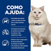 Gato branco de pelo comprido com coleira azul, ao lado de texto azul sobre benefícios urinários e redução de stress.