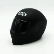 Mini-capacete preto fosco SHOEI para cães ou gatos, com viseira escura e interior macio.