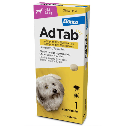 AdTab Comprimido mastigável contra pulgas e carraças para cães de 2,5 a 5,5 kg - AdTab (1 Comprimido) - PetDoctors - Loja Online