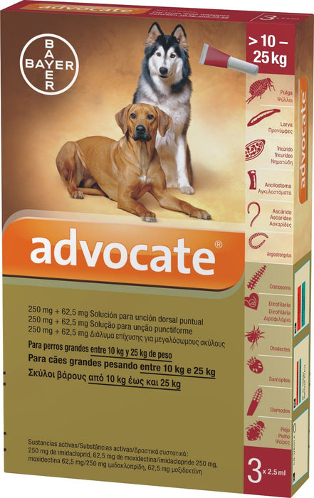 Advocate 250 mg Cão - 10-25 Kgs - Caixa com 3 Pipetas - PetDoctors - Loja Online