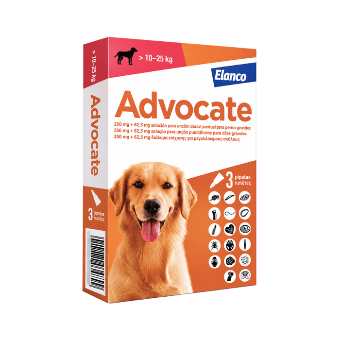 Advocate 250 mg Cão - 10-25 Kgs - Caixa com 3 Pipetas - PetDoctors - Loja Online