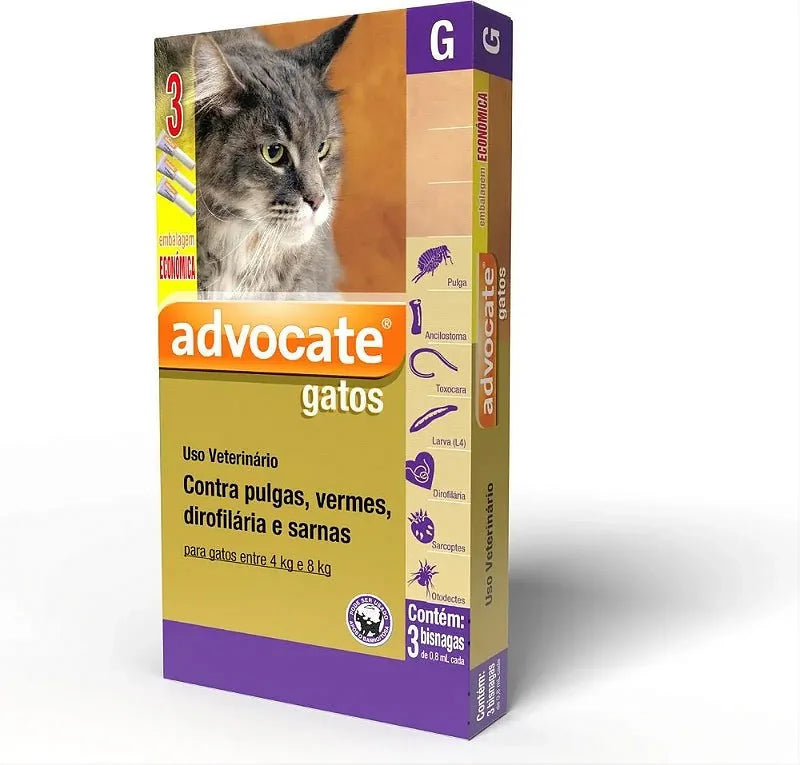 Advocate pipetas antiparasitárias para gatos 4-8kg - pack 3 pipetas proteção pulgas e carraças