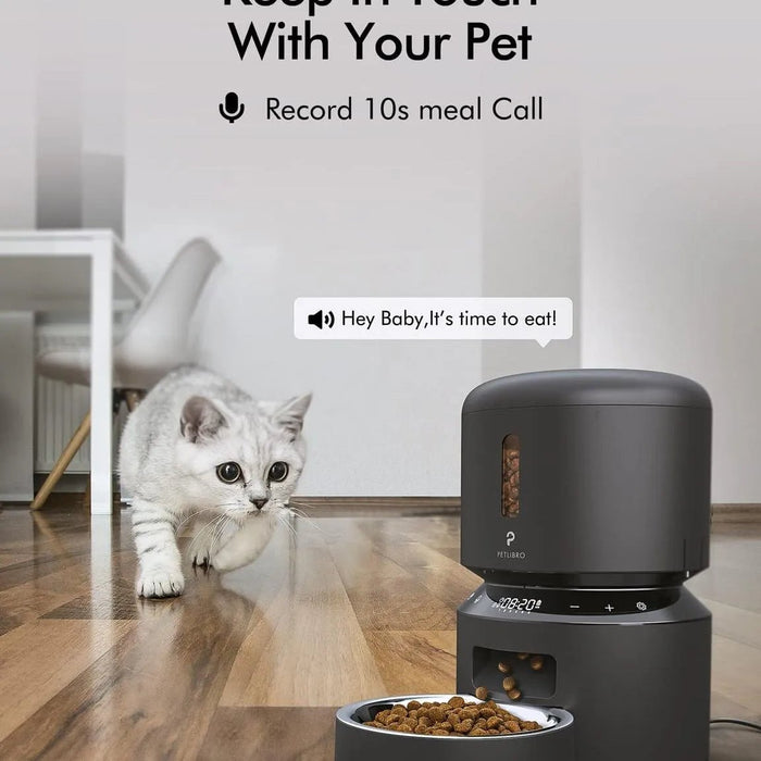 Alimentador Automático 3 L ideal para Gatos, com gravação de voz 10 seg, até 50 porções 6 refeições por dia, com tigela de aço inoxidável e tampa Twist Lock - PetDoctors - Loja Online