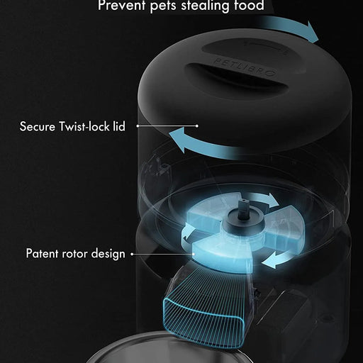 Alimentador Automático 3 L ideal para Gatos, com gravação de voz 10 seg, até 50 porções 6 refeições por dia, com tigela de aço inoxidável e tampa Twist Lock - PetDoctors - Loja Online