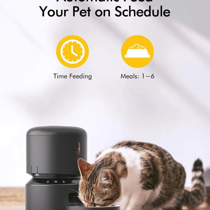 Alimentador Automático 3 L ideal para Gatos, com gravação de voz 10 seg, até 50 porções 6 refeições por dia, com tigela de aço inoxidável e tampa Twist Lock - PetDoctors - Loja Online
