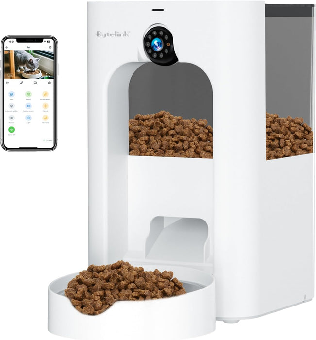 Alimentador automático para gatos com câmera de vigilância, dispensador de ração de 4 litros com programa de alimentação personalizado, gravação de voz de 15 segundos, alimentação dupla e brinquedo a laser. - PetDoctors - Loja Online