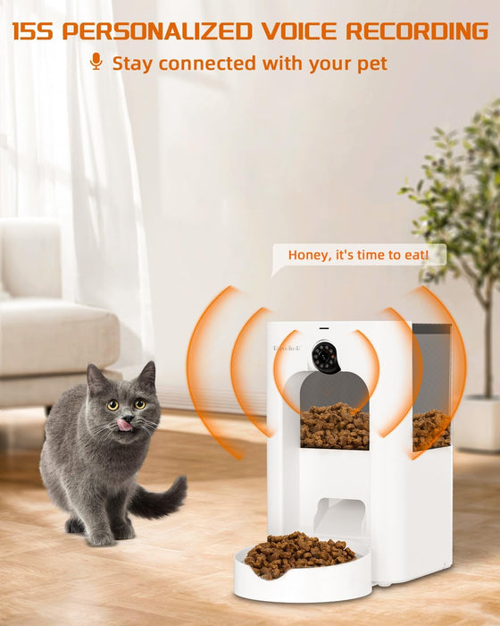 Alimentador automático para gatos com câmera de vigilância, dispensador de ração de 4 litros com programa de alimentação personalizado, gravação de voz de 15 segundos, alimentação dupla e brinquedo a laser. - PetDoctors - Loja Online