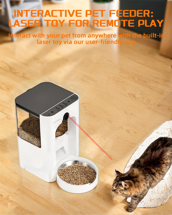 Alimentador automático para gatos com câmera de vigilância, dispensador de ração de 4 litros com programa de alimentação personalizado, gravação de voz de 15 segundos, alimentação dupla e brinquedo a laser. - PetDoctors - Loja Online