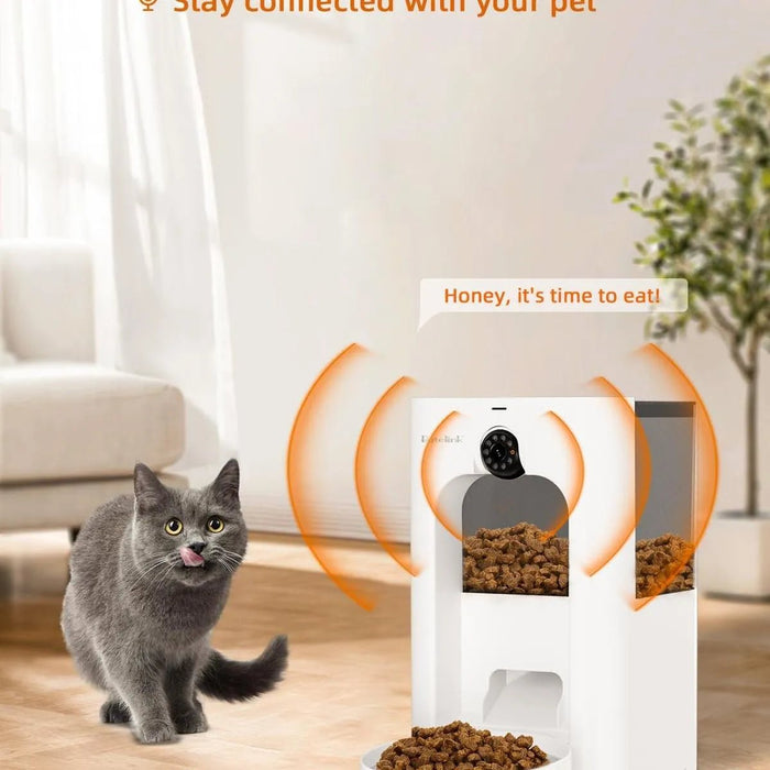 Alimentador automático para gatos com câmera de vigilância, dispensador de ração de 4 litros com programa de alimentação personalizado, gravação de voz de 15 segundos, alimentação dupla e brinquedo a laser. - PetDoctors - Loja Online