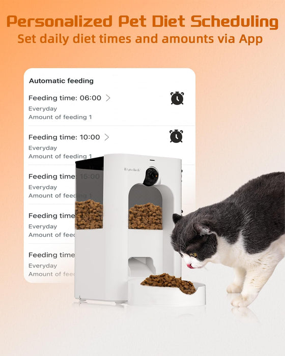 Alimentador automático para gatos com câmera de vigilância, dispensador de ração de 4 litros com programa de alimentação personalizado, gravação de voz de 15 segundos, alimentação dupla e brinquedo a laser. - PetDoctors - Loja Online