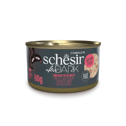 Alimento húmido para Gatos Schesir Cat After Dark Filete de Frango com Carne de Vaca em Caldo | Wet (Lata) | 12 latas x 80 g - PetDoctors - Loja Online