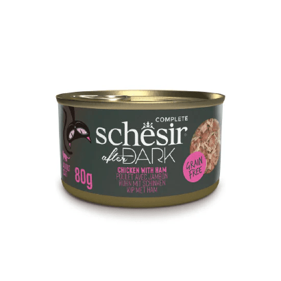 Alimento húmido para Gatos Schesir Cat After Dark Filete de Frango com Presunto em Caldo | Wet (Lata) | 12 latas x 80 g - PetDoctors - Loja Online