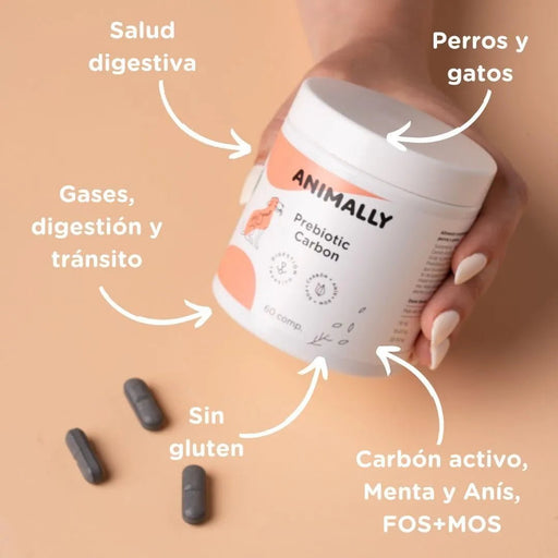 Animally Prébiotico Carvão Ativado - 60 comprimidos - Saúde digestiva - Prebióticos para cães - PetDoctors - Loja Online