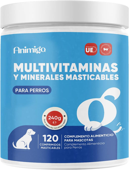 Animigo Multivitaminas e Minerais para cão: 18 vitaminas e minerais para apoio imunológico, pele, pêlo e articulações- embalagem 120 biscoitos mastigáveis - PetDoctors - Loja Online