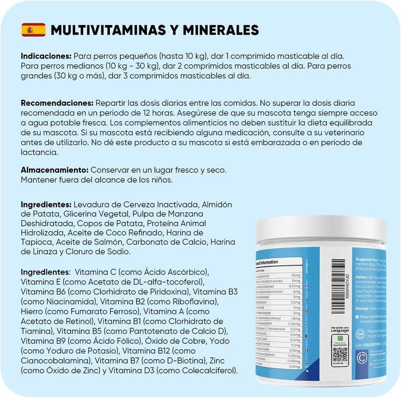 Animigo Multivitaminas e Minerais para cão: 18 vitaminas e minerais para apoio imunológico, pele, pêlo e articulações- embalagem 120 biscoitos mastigáveis - PetDoctors - Loja Online