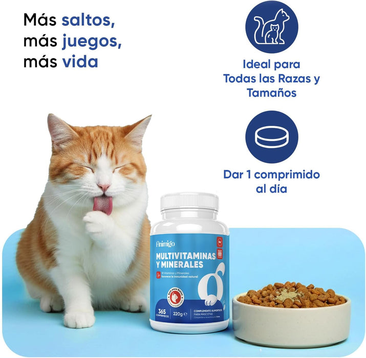 Animigo Multivitaminas e Minerais para gato: 18 vitaminas e minerais para apoio imunológico, pele, pêlo e articulações- embalagem 120 biscoitos mastigáveis - PetDoctors - Loja Online