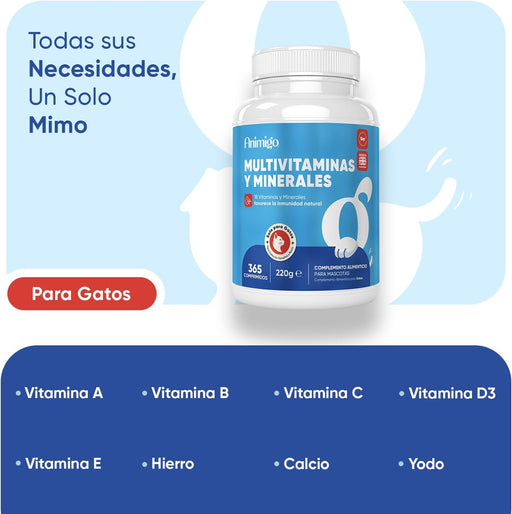 Animigo Multivitaminas e Minerais para gato: 18 vitaminas e minerais para apoio imunológico, pele, pêlo e articulações- embalagem 120 biscoitos mastigáveis - PetDoctors - Loja Online