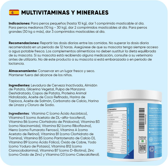 Animigo Multivitaminas e Minerais para cão: 18 vitaminas e minerais para apoio imunológico, pele, pêlo e articulações- embalagem 120 biscoitos mastigáveis