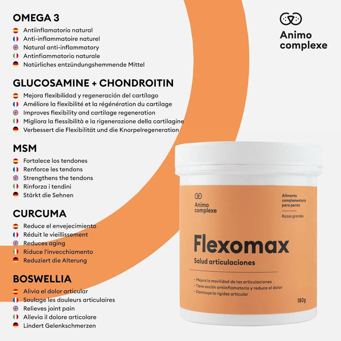 ANIMO - COMPLEXE Condroprotetor para cães, harpagófito para cães, rico em ómega 3, glucosamina, condroitina, açafrão, boswelia, MSM e Vit.E | Melhora a flexibilidade e regeneração da cartilagem - PetDoctors - Loja Online