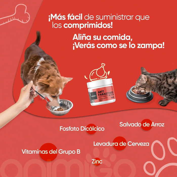 Antiparasitário em pó para cães e gatos, com sabor a frango, proteção natural formulado com ingredientes naturais, vitaminas grupo B e zinco (100 gramas) - PetDoctors - Loja Online