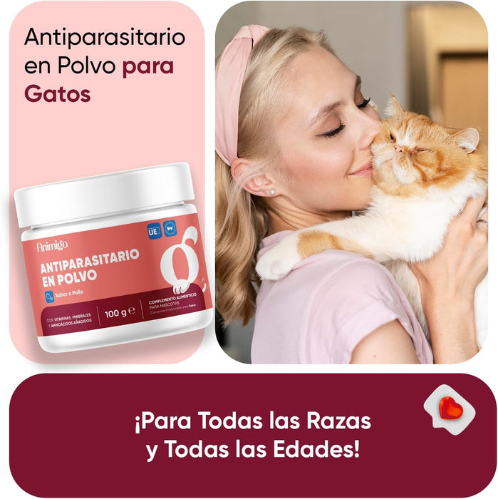 Antiparasitário em pó para gatos, proteção natural formulado com ingredientes naturais, vitaminas grupo B e zinco (100 gramas) - PetDoctors - Loja Online