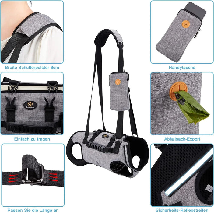 Arnês de elevação para cães, arnês de corpo inteiro cão, arnês de apoio para cães, macio, impermeável, ajustável, refletor, respirável, cinzento - PetDoctors - Loja Online