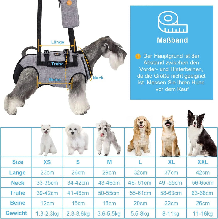 Arnês de elevação para cães, arnês de corpo inteiro cão, arnês de apoio para cães, macio, impermeável, ajustável, refletor, respirável, cinzento - PetDoctors - Loja Online