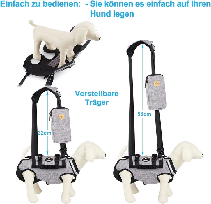Arnês de elevação para cães, arnês de corpo inteiro cão, arnês de apoio para cães, macio, impermeável, ajustável, refletor, respirável, cinzento - PetDoctors - Loja Online