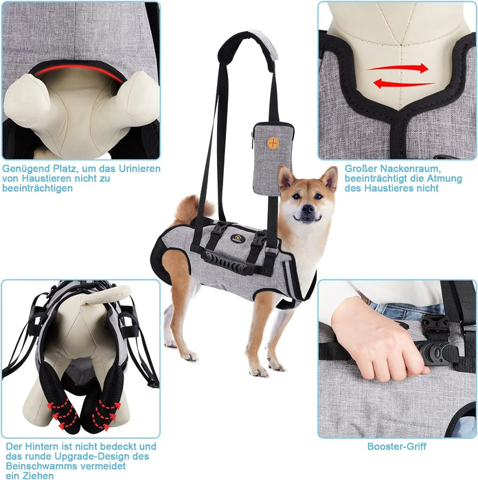 Arnês de elevação para cães, arnês de corpo inteiro cão, arnês de apoio para cães, macio, impermeável, ajustável, refletor, respirável, cinzento - PetDoctors - Loja Online