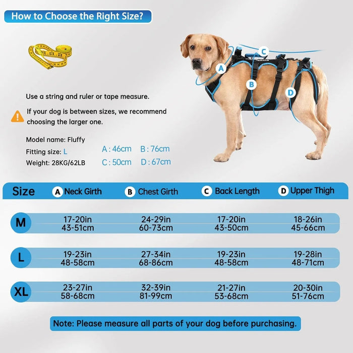 Arnês de elevação para cães grandes – Arnês de suporte destacável 2 em 1, Sling para suporte de patas traseiras de cães grandes (preto, extra grande) - PetDoctors - Loja Online